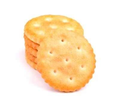 Stack round cracker isolated on white background. Dry cracker cookies isolated Stock-Fotos