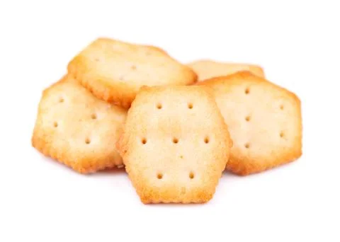 Stack round cracker isolated on white background. Dry cracker cookies isolate Fotos Stock