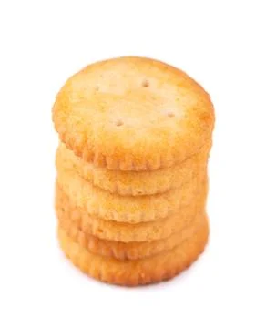 Stack round cracker isolated on white background. Dry cracker cookies isolate Stockfoto's