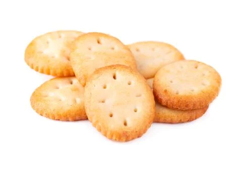 Stack round cracker isolated on white background. Dry cracker cookies isolate Stock-Fotos