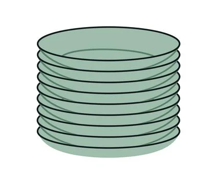 Stack of round green plates, kitchen tableware Stock Illustration