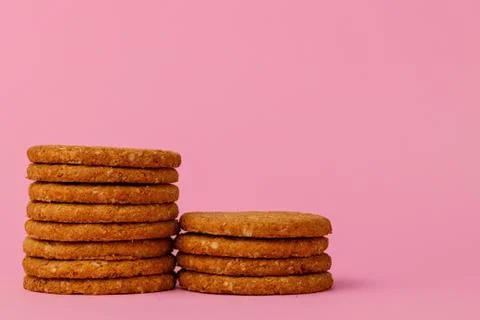 Stack of round oat cookies on paper background Stock-Fotos