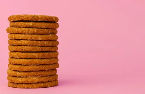 Stack of round oat cookies on paper background Stock-Fotos
