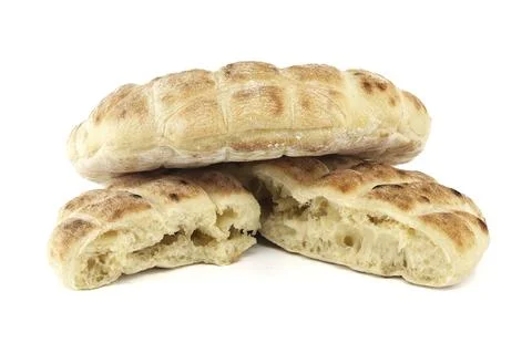 Stack of round pita flat-breads isolated on a white background, pita bread has a Foto stock