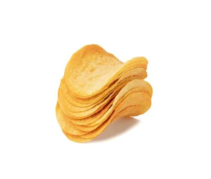 Stack of round potato chips with paprika isolated on white background, snack Stock-Fotos