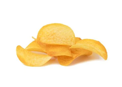 Stack of round potato chips with paprika isolated on white background, snack Stock Photos