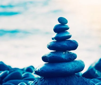 Stack of round smooth zen rocks Stock Photos