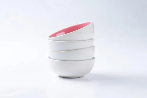 Stack of round two tone bowls Foto stock