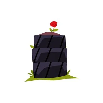 Stack of rubber tires with flower, destroyed city elements, apocalypse concept Illustrazione stock