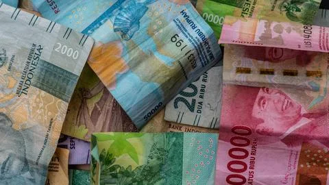 Stack of rupiah banknotes as background Foto stock