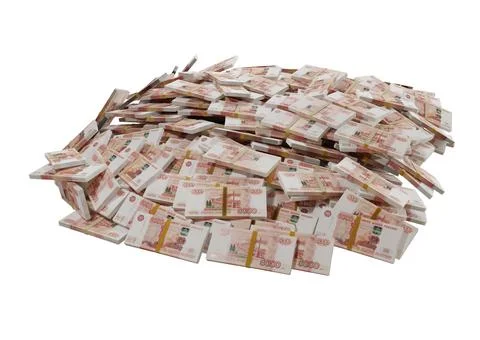 Stack Russian cash or banknotes of Rusia rubles scattered on a white backgrou Stock Illustration