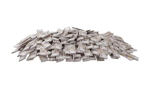 Stack Russian cash or banknotes of Rusia rubles scattered on a white backgrou Stock Illustration