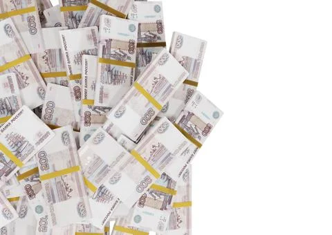 Stack Russian cash or banknotes of Rusia rubles scattered on a white backgrou Stock Illustration