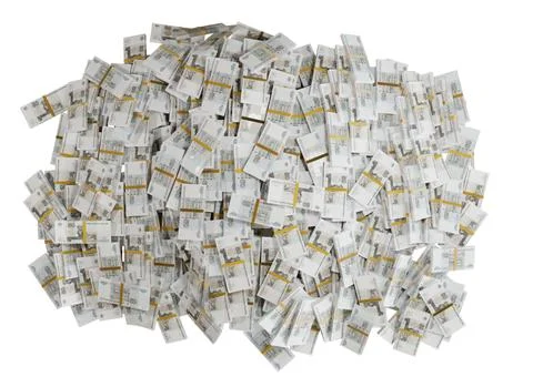 Stack Russian cash or banknotes of Rusia rubles scattered on a white backgrou Stock Illustration
