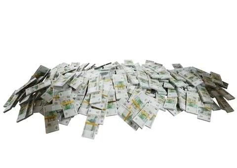Stack Russian cash or banknotes of Rusia rubles scattered on a white backgrou Stock Illustration