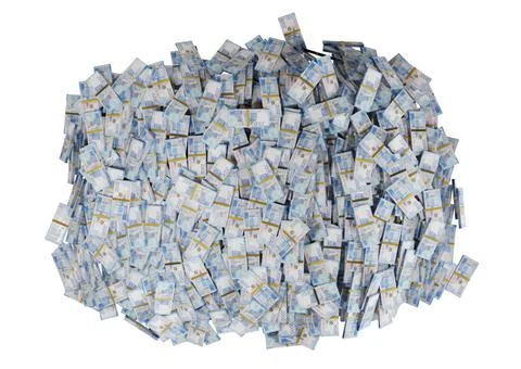 Stack Russian cash or banknotes of Rusia rubles scattered on a white backgrou Stock Illustration
