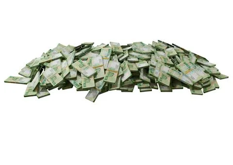 Stack Russian cash or banknotes of Rusia rubles scattered on a white backgrou Stock Illustration