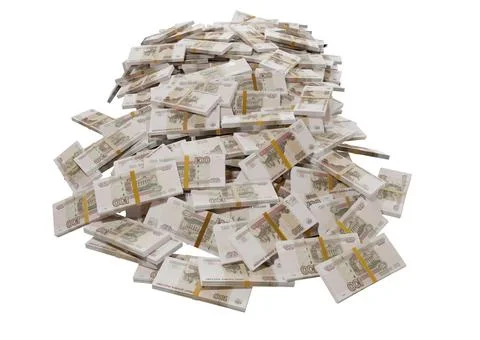 Stack Russian cash or banknotes of Rusia rubles scattered on a white backgrou Stock Illustration