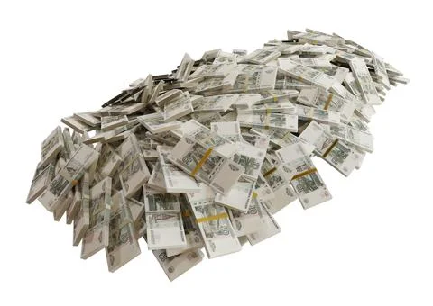 Stack Russian cash or banknotes of Rusia rubles scattered on a white backgrou Stock Illustration