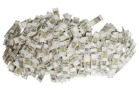 Stack Russian cash or banknotes of Rusia rubles scattered on a white backgrou Illustrazione stock