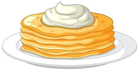 Stack of Russian Pancakes with Sour Cream on Plate Stock Illustration