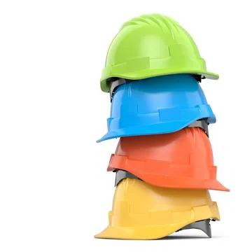 Stack of safety helmets or hard caps for carpentry work on white background Stock Illustration
