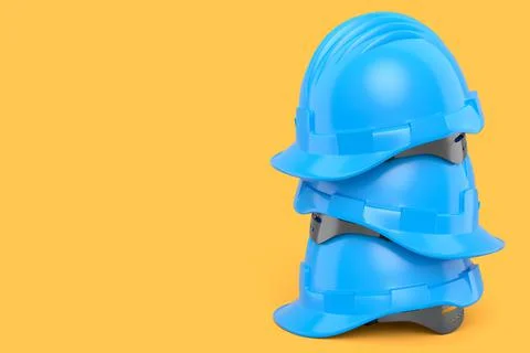 Stack of safety helmets or hard caps for carpentry work on yellow background Stock Illustration