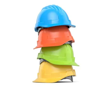 Stack of safety helmets or hard caps for carpentry work on white background Stock Illustration