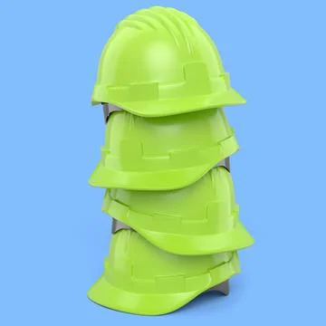 Stack of safety helmets or hard caps for carpentry work on blue background Stock Illustration