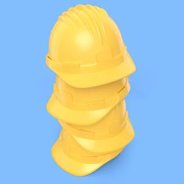 Stack of safety helmets or hard caps for carpentry work on blue background Stock Illustration