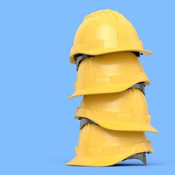 Stack of safety helmets or hard caps for carpentry work on blue background Stock Illustration