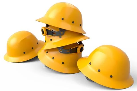 Stack of safety helmets or hard caps for carpentry work on white background Stock Illustration