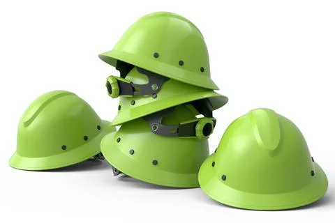 Stack of safety helmets or hard caps for carpentry work on white background Stock Illustration