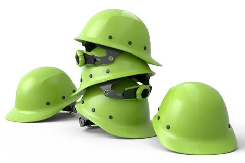 Stack of safety helmets or hard caps for carpentry work on white background Stock Illustration