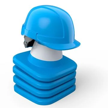 Stack of safety helmets or hard hats and traffic cones on white background Stockillustratie