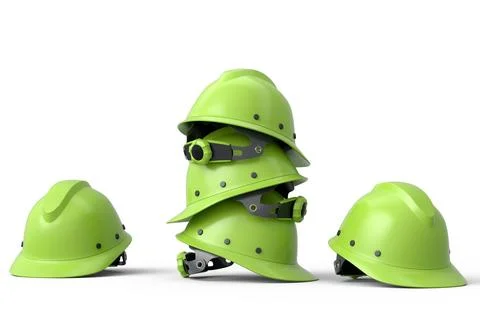 Stack of safety helmets or hard caps for carpentry work on white background Stock Illustration