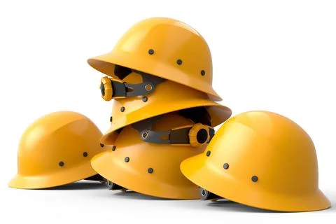 Stack of safety helmets or hard caps for carpentry work on white background Stock Illustration