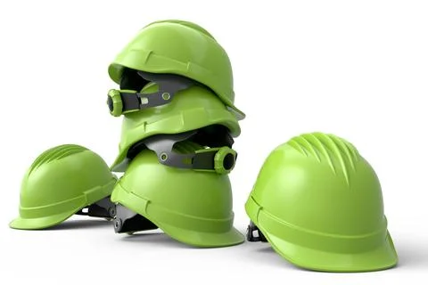 Stack of safety helmets or hard caps for carpentry work on white background Stock Illustration
