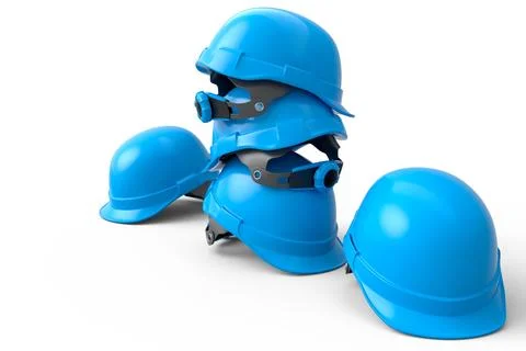Stack of safety helmets or hard caps for carpentry work on white background Stock Illustration