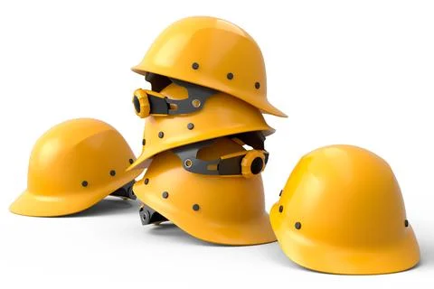 Stack of safety helmets or hard caps for carpentry work on white background Stock Illustration