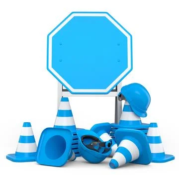 Stack of safety helmets or hard hats and traffic cones on green background Stock Illustration