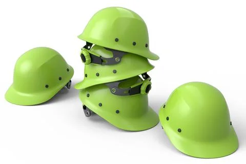 Stack of safety helmets or hard caps for carpentry work on white background Stock Illustration