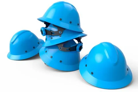 Stack of safety helmets or hard caps for carpentry work on white background Stock Illustration