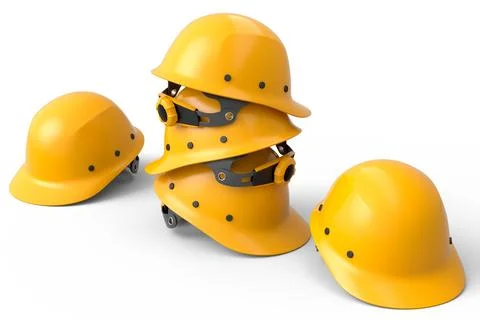 Stack of safety helmets or hard caps for carpentry work on white background Stock Illustration