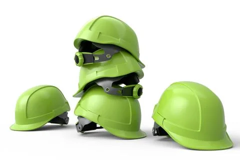 Stack of safety helmets or hard caps for carpentry work on white background Stock Illustration