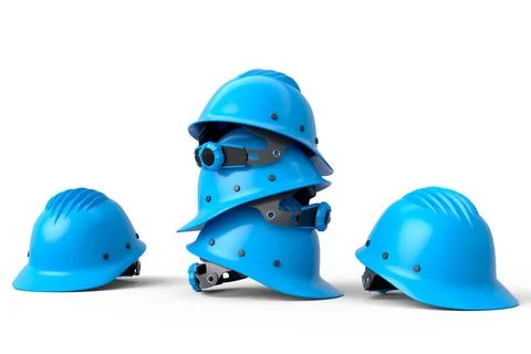 Stack of safety helmets or hard caps for carpentry work on white background Stock Illustration