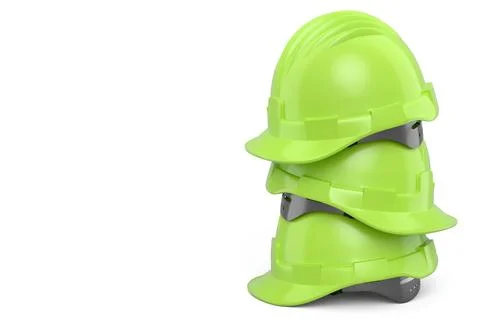 Stack of safety helmets or hard caps for carpentry work on white background Stock Illustration