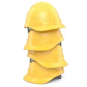 Stack of safety helmets or hard caps for carpentry work on white background Stock Illustration