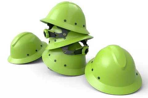 Stack of safety helmets or hard caps for carpentry work on white background Stock Illustration