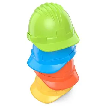 Stack of safety helmets or hard caps for carpentry work on white background Stock Illustration